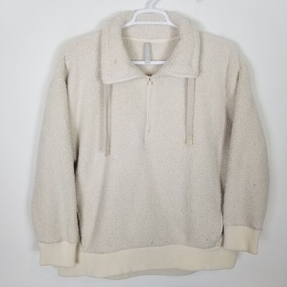 Athleta Women Talus Sherpa Half Zip Pullover Sweatshirt Sz XL White Athletic - Picture 1 of 9